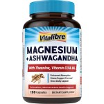 Vitalibre Magnesium Complex with Ashwagandha & L-Theanine - Stress Relief, Bone & Nerve Support - w/Vitamin D3, B6 - Glycinate, Citrate, Malate, Taurate - 180 Vegan Capsules, Non-GMO, Gluten Free