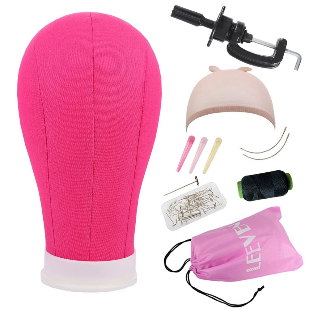 Leeven 23 Inch Canvas Block Head for Wigs Display Making Stayling Poly Mannequin Wig Head With C Stand,Wig Cap,Hair Clips,T Needle,C Needles Rosy Mannequin Head for Wigs