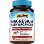 Vitalibre Magnesium Complex with Ashwagandha & L-Theanine - Stress Relief, Bone & Nerve Support - w/Vitamin D3, B6 - Glycinate, Citrate, Malate, Taurate - 90 Vegan Capsules, Non-GMO, Gluten Free