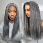 LUVME HAIR 16 Inch Grey Salt & Pepper Silky Straight Wig Human Hair Glueless HD Lace Bob Wig with Mix Grey Color, pre plucked pre cut Lace Ready to Go Wigs For Women