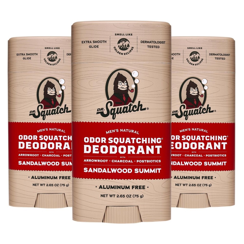 Dr. Squatch Natural Deodorant for Men - Odor-Squatching Aluminum Free - Sandalwood Summit (2.65 oz, 3-Pack)