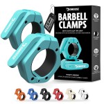 DMoose Barbell Clips (Pair) - Quick Release Olympic Barbell Clamps with Anti Slip TPR Grip - 2 Barbell Collars for Secure Weightlifting & Powerlifting (Cyan - Non Magnetic)