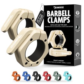 DMoose Barbell Clips (Pair) - Quick Release Olympic Barbell Clamps with Anti Slip TPR Grip - 2 Barbell Collars for Secure Weightlifting & Powerlifting (Beige - Non Magnetic)