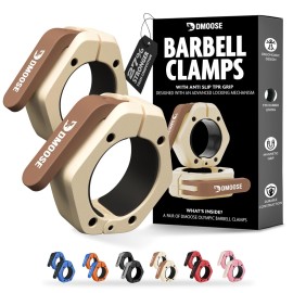 DMoose Barbell Clips (Pair) - Quick Release Olympic Barbell Clamps with Anti Slip TPR Grip, 2 Barbell Collars for Secure Weightlifting & Powerlifting (Beige - Magnetic)