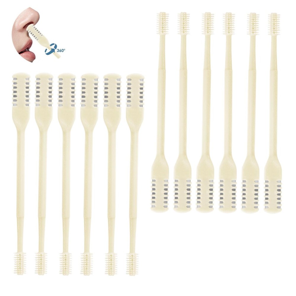 ZKENIRD 12 Pcs 2-in-1 Nasal Hair Cutter, Upgrade Double Sided Nose Hair Knife, 360 Nostril Hair Remover Tool, Nose Hair Trimmer for Men, Nasal Hair Cutter for Men Women, Soft Cleaning Brush (Cream)