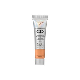 IT Cosmetics CC+ Cream Travel (Tan Cool) - Natural Full Coverage Foundation With SPF 50+, Color Corrector & Anti-Aging Hydrating Serum, Hyaluronic Acid + Peptides, Up To 24H Wear - 0.4 fl oz
