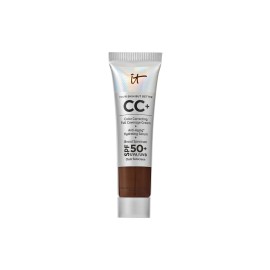 IT Cosmetics CC+ Cream Travel (Deep Mocha) - Natural Full Coverage Foundation With SPF 50+, Color Corrector & Anti-Aging Hydrating Serum, Hyaluronic Acid + Peptides, Up To 24H Wear - 0.4 fl oz
