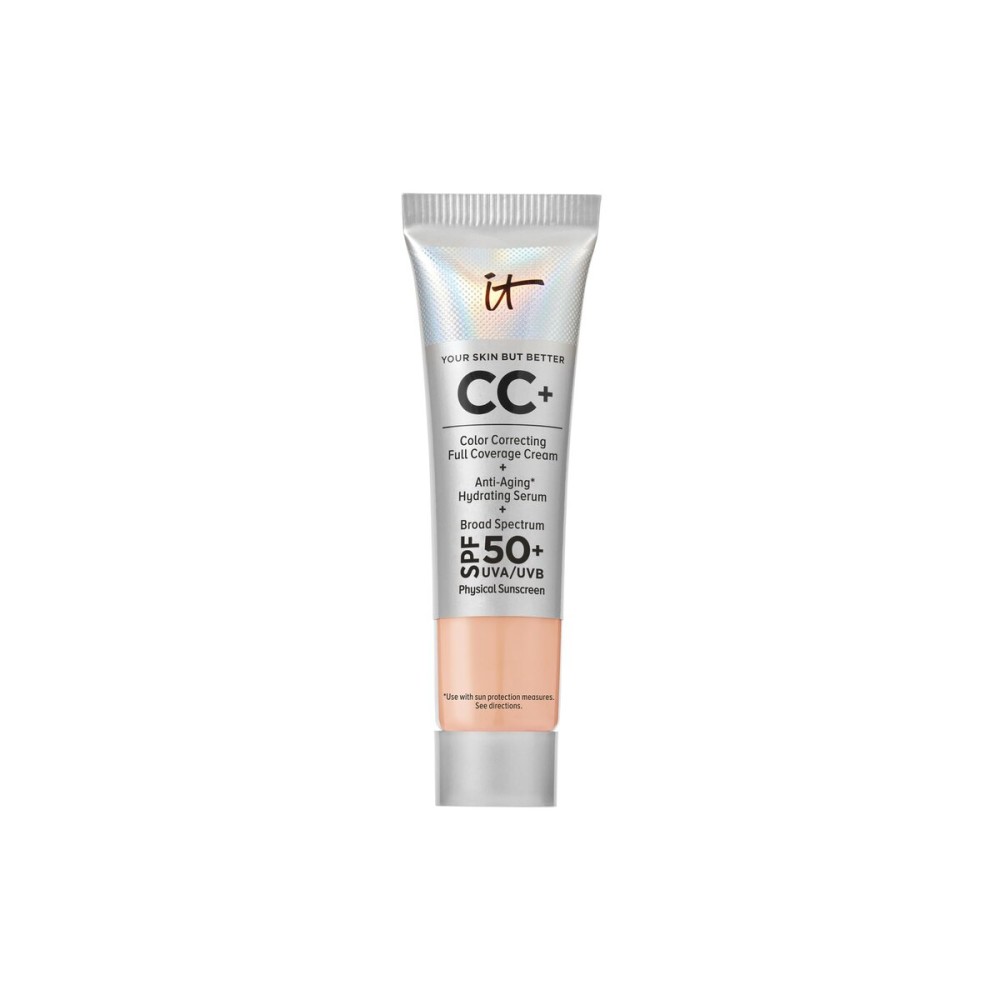 IT Cosmetics CC+ Cream Travel (Light Cool) - Natural Full Coverage Foundation With SPF 50+, Color Corrector & Anti-Aging Hydrating Serum, Hyaluronic Acid + Peptides, Up To 24H Wear - 0.4 fl oz