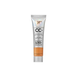 IT Cosmetics CC+ Cream Travel (Tan Rich) - Natural Full Coverage Foundation With SPF 50+, Color Corrector & Anti-Aging Hydrating Serum, Hyaluronic Acid + Peptides, Up To 24H Wear - 0.4 fl oz