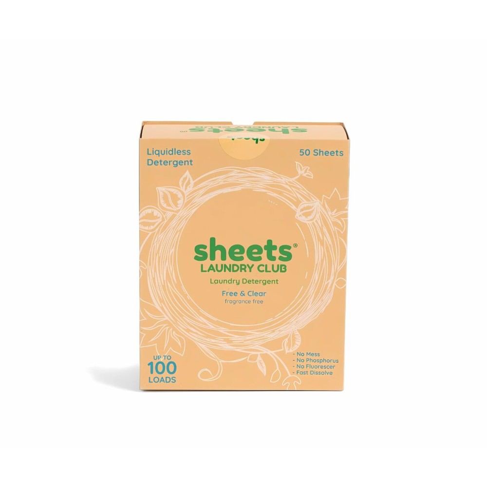 Sheets Laundry Club - Liquidless Laundry Detergent Sheets, 100 Loads - Fragrance Free Scent, Eco-Friendly, Quick-Dissolving Formula, Hypoallergenic, Septic Safe, Plastic-Free Packaging - 50 Sheets