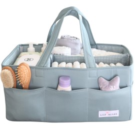 Lily Miles Baby Diaper Caddy Organizer, Wipeable Diaper Organizer Basket with 8 Pockets for Newborn Essentials, Nursery Tote Bag for Changing Table & Car Organization (Willow Green, Large)