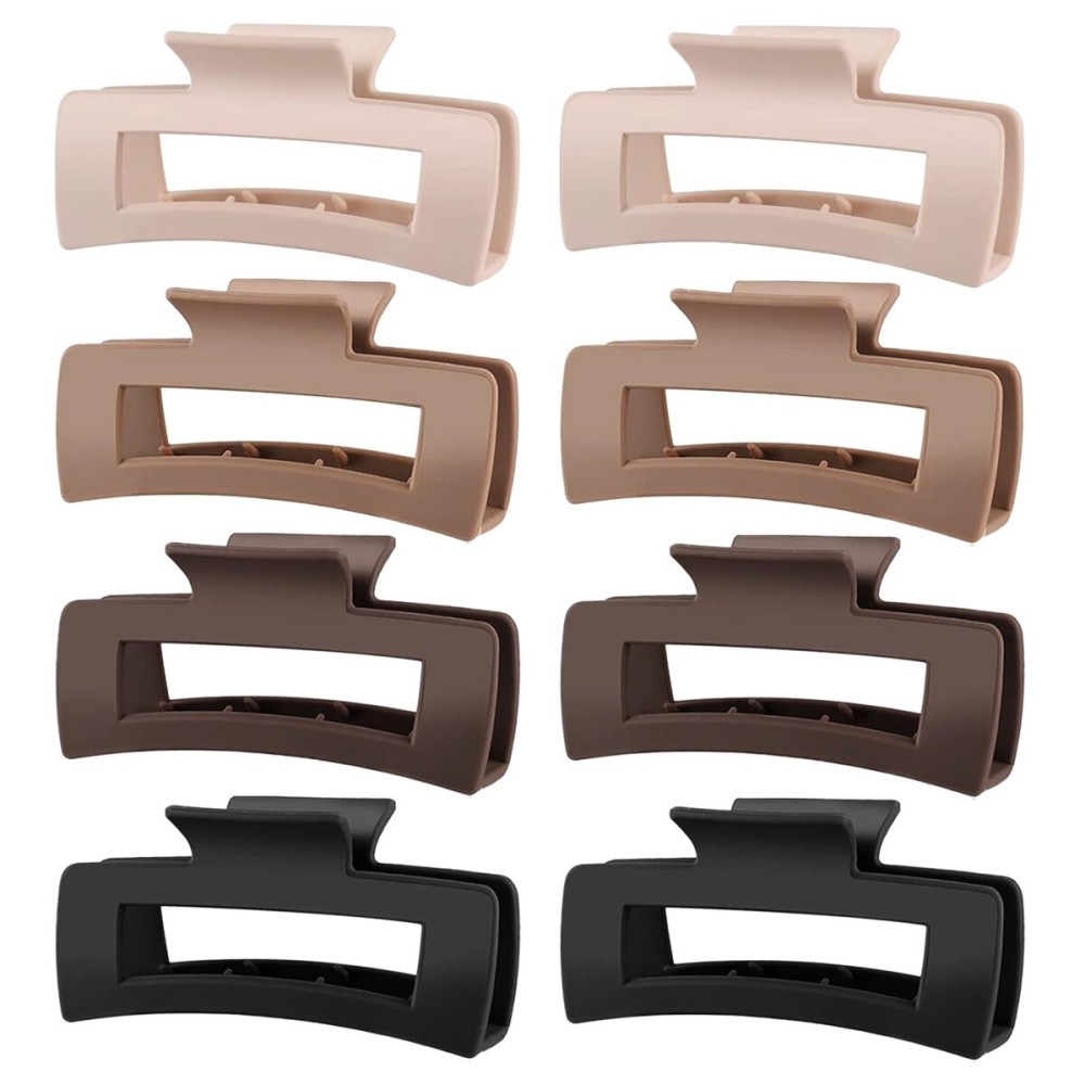 TOCESS Hair Claw Clips for Women - 8PK Large Neutral Matte Square Jumbo Hair Clips for Thick, Thin, Long, Short, Curly Hair Girls, Big Jaw Clip Set for Daily Use