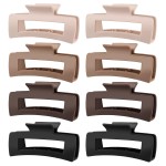TOCESS Hair Claw Clips for Women - 8PK Large Neutral Matte Square Jumbo Hair Clips for Thick, Thin, Long, Short, Curly Hair Girls, Big Jaw Clip Set for Daily Use