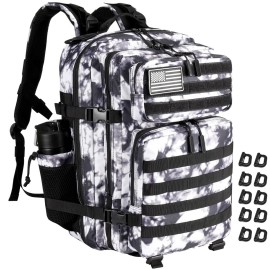 R.SASR Military Tactical Backpack 45L Large Tactical Backpack for Men, Hiking Rucksack With Bottle Holder (Black and White)