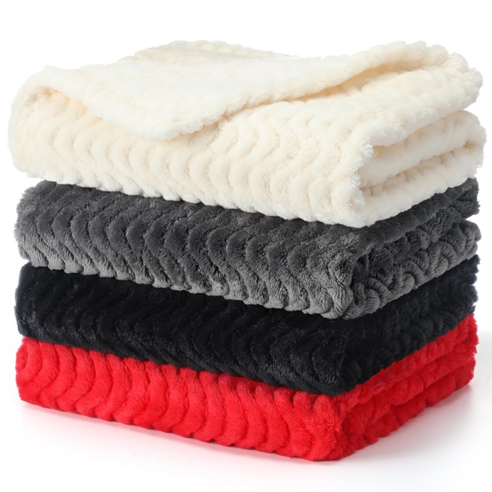 Frienda 4 Pcs Baby Fuzzy Blanket Fluffy Baby Blanket for Boys Girls Soft Warm Infant Newborn Toddler Receiving Nursery Bed Supplies, 32 x 24 Inch(Red Black Color)