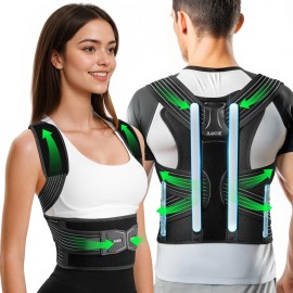Rakiie Upright Posture Corrector, Comfortable Lumbar Support Belt with 3D Elastic Kintted Mesh, Upper and Lower Back Pain Relief, Easy to Put on & Take off, Gray Size L (Upper Waist: 41.3-47.2)