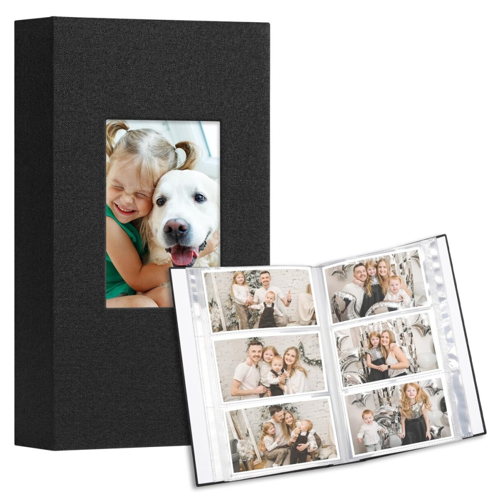 Vienrose Photo Album 4x6 holds 600 Photos 2 Pack, Baby Photo Album Linen Cover Memory Book for Gifts Wedding Family, Black