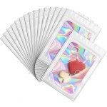 ANZNKU 100 Pcs Smell Proof Mylar Resealable Bags, Holographic Packaging Bags, Resealable Odor Foil Pouch Zip Bag with Clear Window for Food Storage and Lipgloss, Jewelry Lash (White, 4.7 x 7.9 Inch)