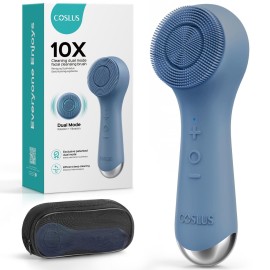 COSLUS Face Scrubber Facial Cleansing Brush: 2 in 1 Spin and Vibration Patented Tech, Silicone Electric Exfoliator Scrubber with Automatic Foaming, Waterproof Face Cleanser Brush for Men and Women