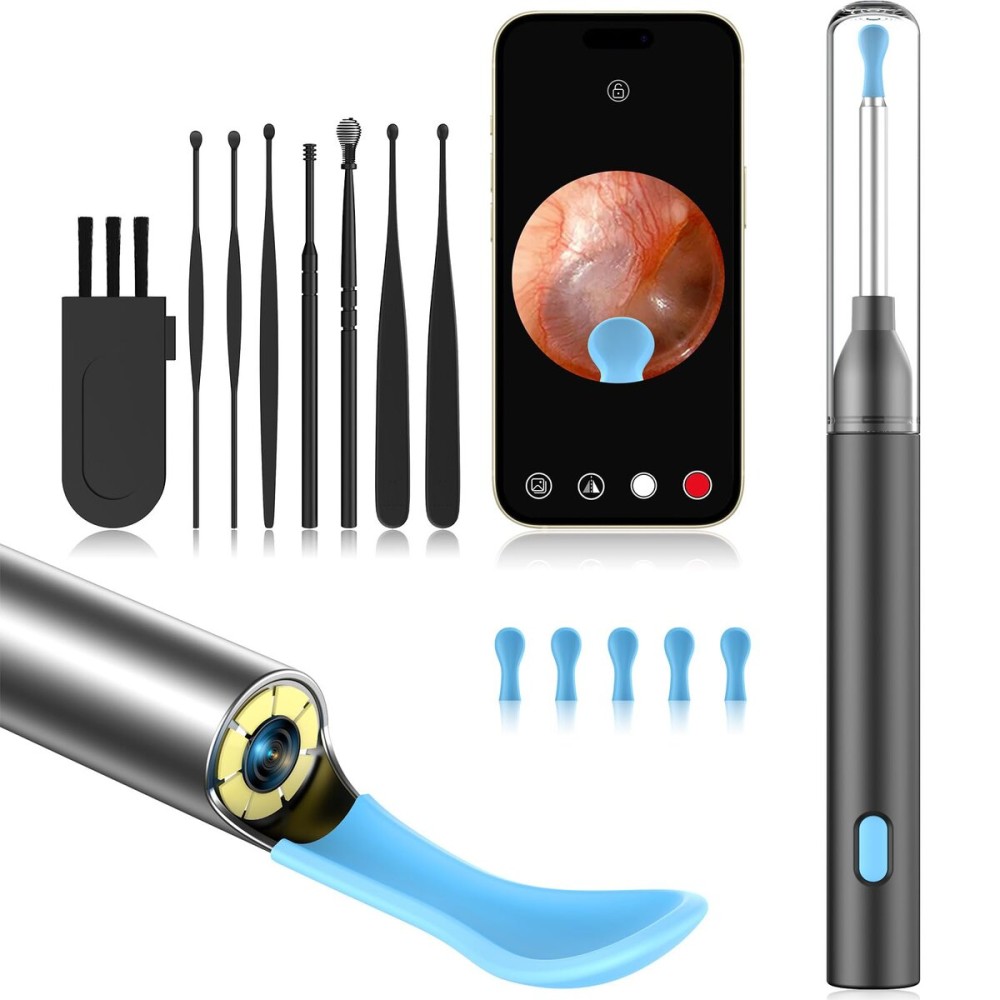 Ear Wax Removal Tool Camera with 8 Kits & 5 Ear Spoon, Ear Cleaner with Camera 1080P HD, Earwax Removal Kit with 6 LED Lights, Ear Wax Removal Kit for iOS & Android (Black)