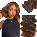 LUMIERE Clip In Hair Extensions Medium Brown Hair Extensions Real Human Hair For Black Women Seamless Body Wave Clip Ins 8Pcs 20 Clips 120g/set Double Wefts 4 10 Inch