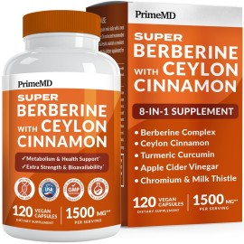 Super Berberine Supplement with Ceylon Cinnamon, BioPerine, Apple Cider, and Turmeric 1500mg - 8-in-1 Dihydroberberine Supplement for Overall Wellness and Balance Support, 120 ct