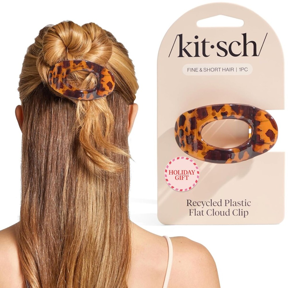 Kitsch Small Flat Claw Clips for Women - Stylish Flat Hair Clips, Strong Hold for Thick & Fine Hair | Non-Slip for Secure, Comfortable All-Day Wear | Ideal Gifts for Women -Tortoise Design