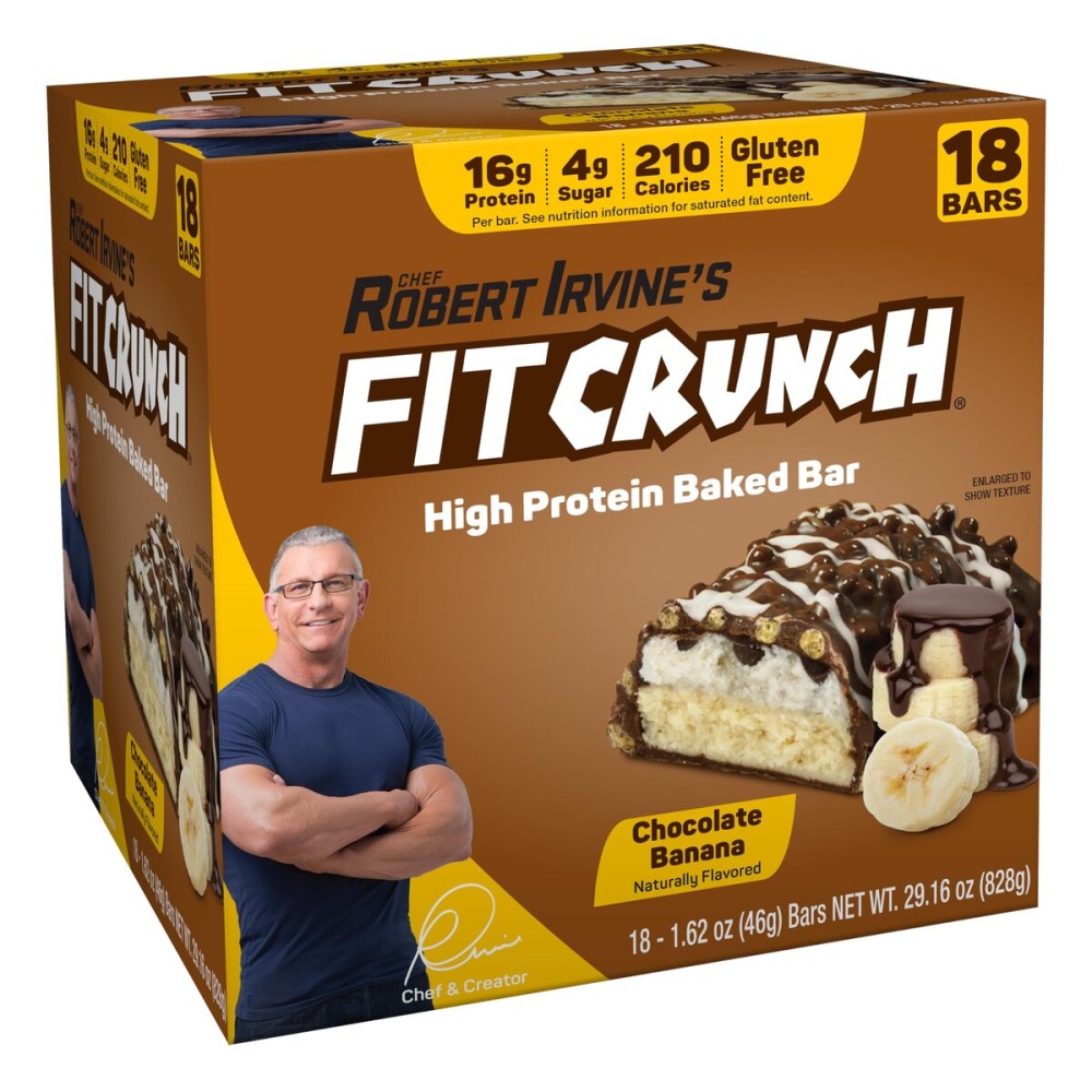 FITCRUNCH Snack Size Protein Bars, 6-Layer Baked Bar, 4g of Sugar, Gluten Free & Soft Cake Core (18 Bars, Chocolate Banana)