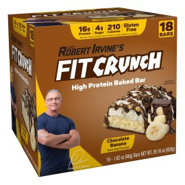 FITCRUNCH Snack Size Protein Bars, 6-Layer Baked Bar, 4g of Sugar, Gluten Free & Soft Cake Core (18 Bars, Chocolate Banana)