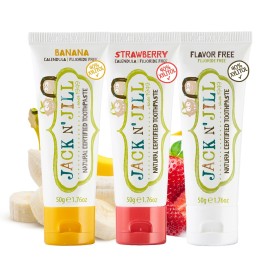 Jack N\' Jill Natural Baby Toothpaste - Fluoride Free Training Toothpaste for Babies 6 Months and Up, Safe to Swallow, 40% Xylitol, BPA Free - 1.76 oz (Variety Pack of 3)