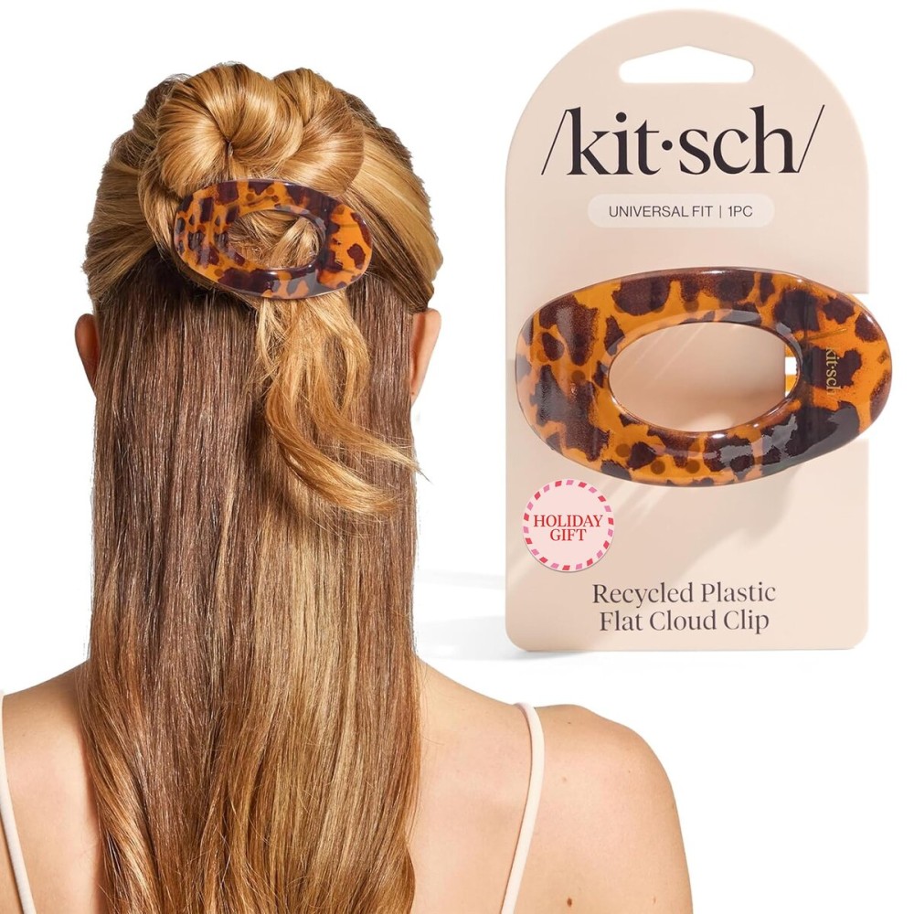 Kitsch Medium Flat Claw Clips for Women - Stylish Flat Hair Clips, Strong Hold for Thick & Fine Hair | Non-Slip for Secure, Comfortable All-Day Wear | Ideal Gifts for Women - Tortoise Design
