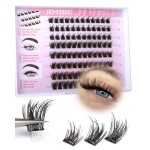 JIMIRE Self Adhesive Eyelashes Natural Look 12-14MM Full Pre Glued Lashes Clusters Manga Press on Lash Clusters D-Curly Reusable Self Adhesive Eyelash Clusters No Glue Needed