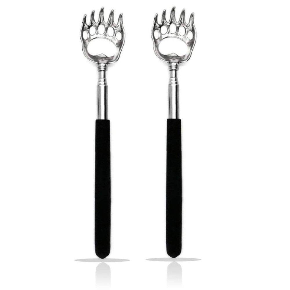 SQULIGT 2PCS Back Scratchers, Bear Claw Shaped Extendable Metal Retractable Telescopic Handle (Red&Black)