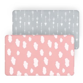 Pack and Play Sheets Fitted, 2 Pack Playard Sheet Fits for Pack n Play Mattress, Mini Crib Sheets for Baby