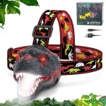 Nitigo Dinosaur Headlamp for Kids Flashlight Rechargeable Led Headlights Roar & Silent Mode, T-Rex Dinosaur Toys for Kids 3-5 4-6 5-7 6-8, Camping Gear, Easter Gifts for Boys Girls Adults