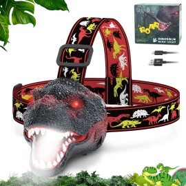 Nitigo Dinosaur Headlamp for Kids Flashlight Rechargeable Led Headlights Roar & Silent Mode, T-Rex Dinosaur Toys for Kids 3-5 4-6 5-7 6-8, Camping Gear, Easter Gifts for Boys Girls Adults
