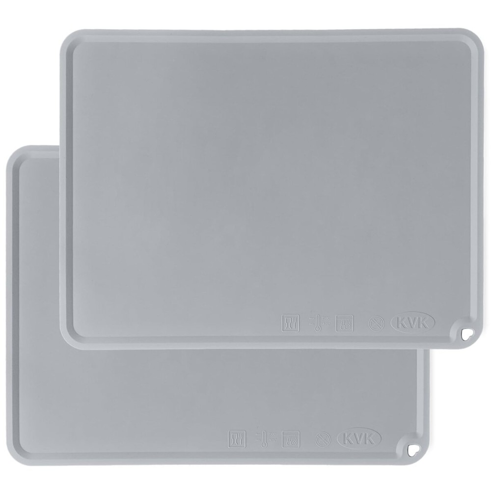 KVK Silicone Placemat for Toddles Kids Non-Slip Reusable Portable Baby Placemats for Restaurant Stain-Proof Children Food Mats Eating Table Mat 2 Pack (Silver Gray)