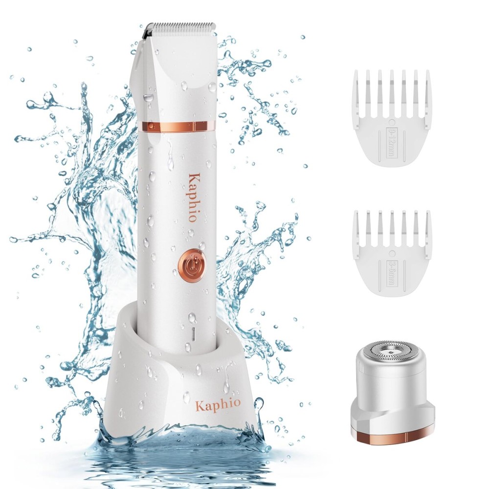 Bikini Trimmer for Women Pubic Hair: 2 in 1 Electric Razors for Women - Rechargeable Electric Shaver - IPX7 Waterproof Lady Shaver for Travel & Shower Use in Summer (White)