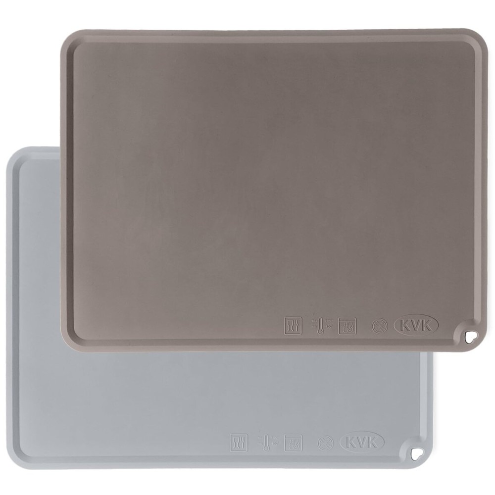 KVK Silicone Placemat for Toddles Kids Non-Slip Reusable Portable Baby Placemats for Restaurant Stain-Proof Children Food Mats Eating Table Mat 2 Pack (Charcoal&Silver Gray)