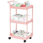 Volnamal Baby Diaper Caddy - Plastic Diaper Organizer for Nursery Essentials, Movable Cart for Changing Table & Crib, Easy to Assemble, Pink