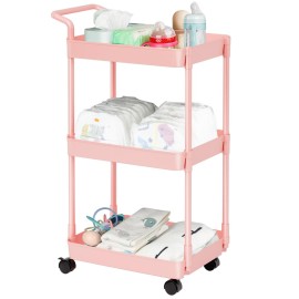 Volnamal Baby Diaper Caddy - Plastic Diaper Organizer for Nursery Essentials, Movable Cart for Changing Table & Crib, Easy to Assemble, Pink