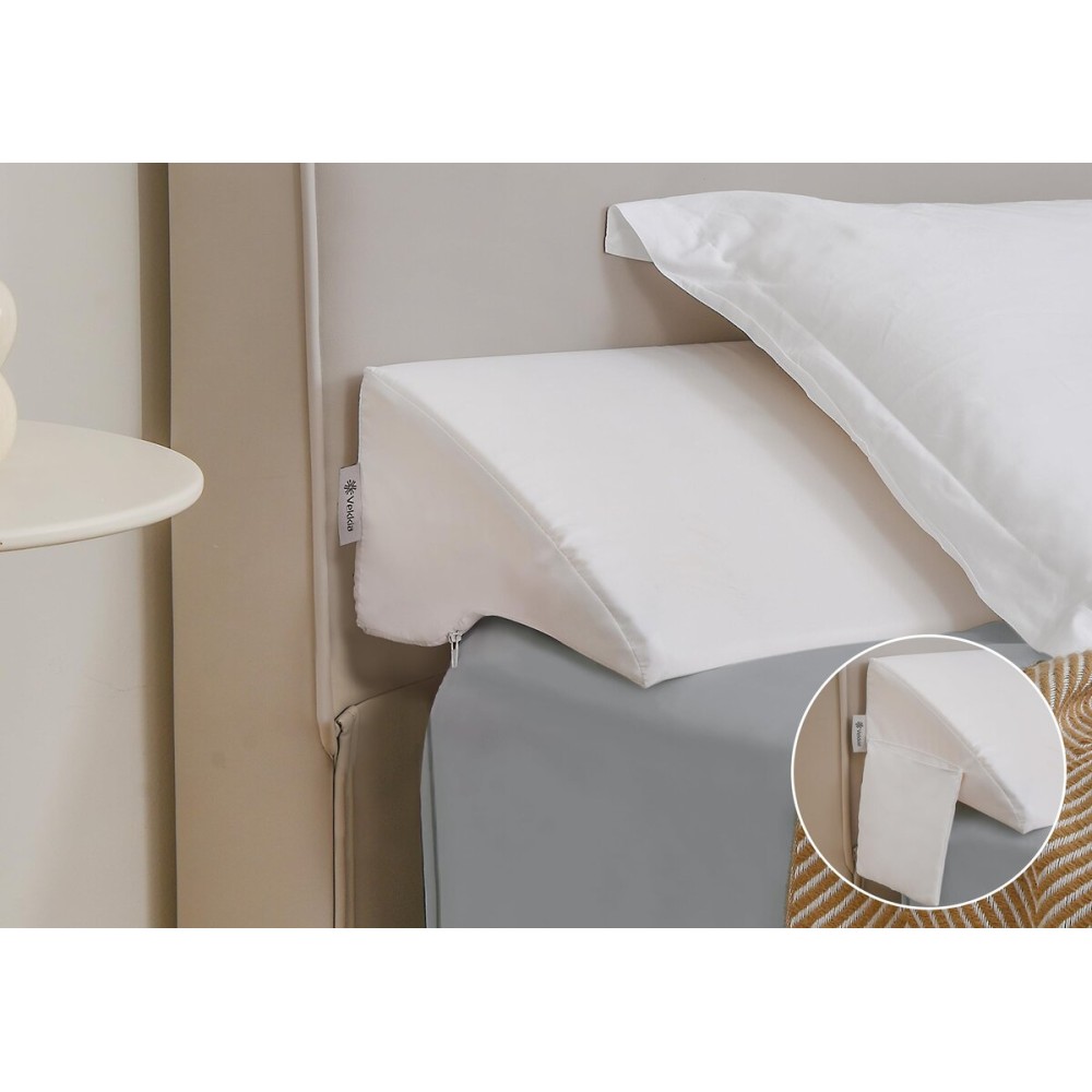 Vekkia King Bed Wedge Pillow for Headboard Gap Filler(0-5),High-Density Foam,Prevent Pillow & Item from Falling,Ergonomic Design,Large Storage Pockets, Removable&Washable Cover,White,76\'\'x10 x6