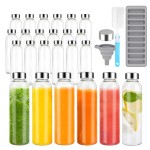 Zukro 24 Pack Glass Water Bottles with Lids 18 oz, Reusable Clear Juice Bottles With Stainless Steel Airtight Cap for Juicing, 100% Leak Proof Juice container Drinking Jar, Fridge Safe, BPA Free