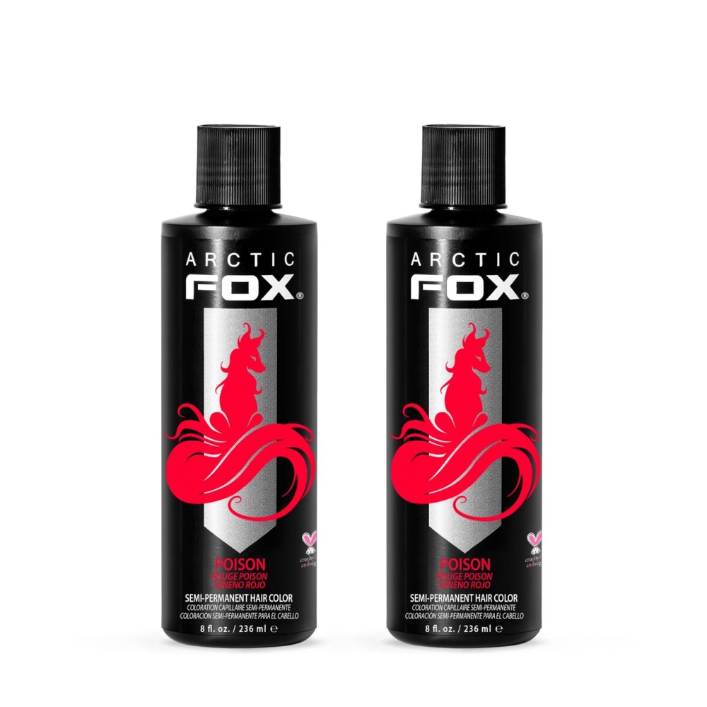 Arctic Fox Semi-Permanent Hair Dye, Vegan & Cruelty-Free, Vibrant Red Color, Ammonia-Free, Peroxide-Free, Conditioning Formula, For All Hair Types, Poison, 8 Fl Oz (Pack of 2)