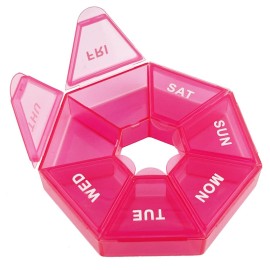 Deke Home - Small Weekly Pill Organizer, Round Pill Dispenser for Travel, Mini Pill Organizer, Compact Medicine Holder, Pill Sorters 7 Days, Portable Vitamin Container, BPA Free (Food Grade)