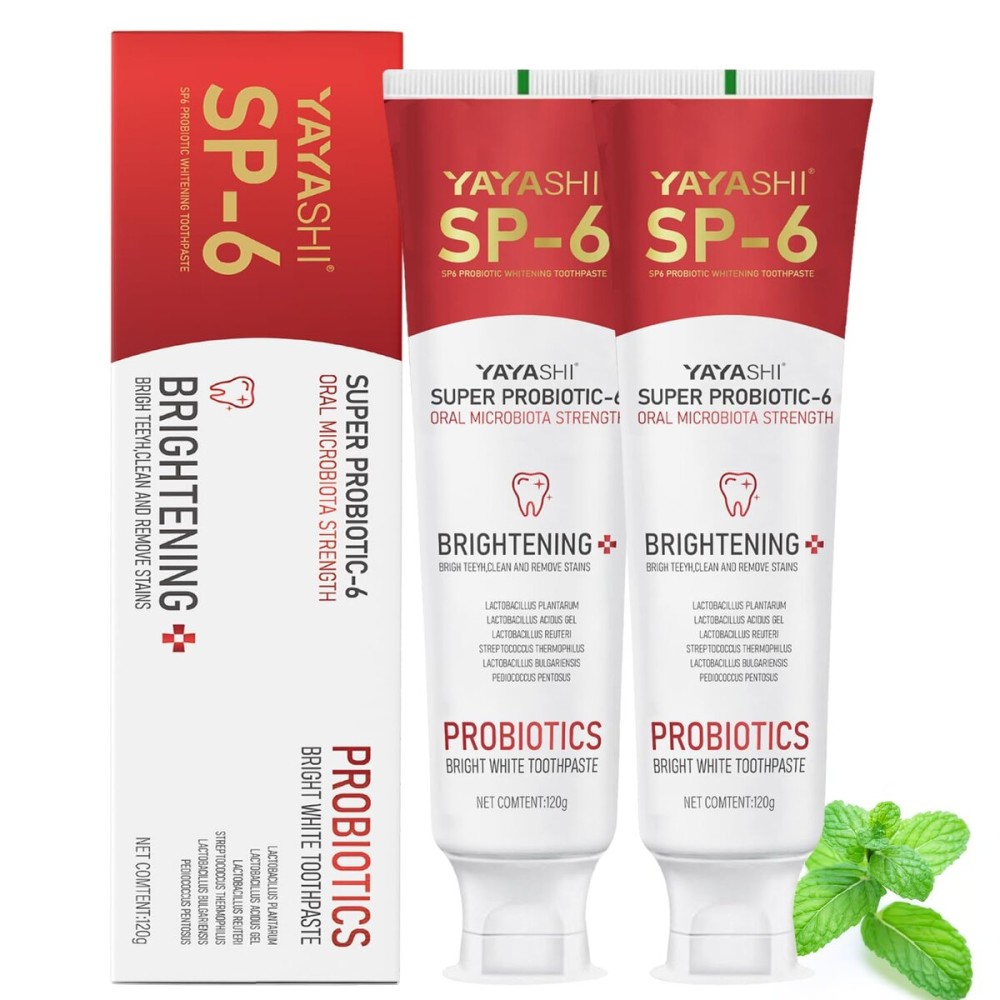 2-Pack SP-6 Probiotic Whitening Toothpaste - Enhanced Formula with 6 Probiotics for Teeth Whitening and Gum Health - Enamel-Safe, Fluoride-Free, Double Mint Flavor,Fresh Breath (Double Mint)