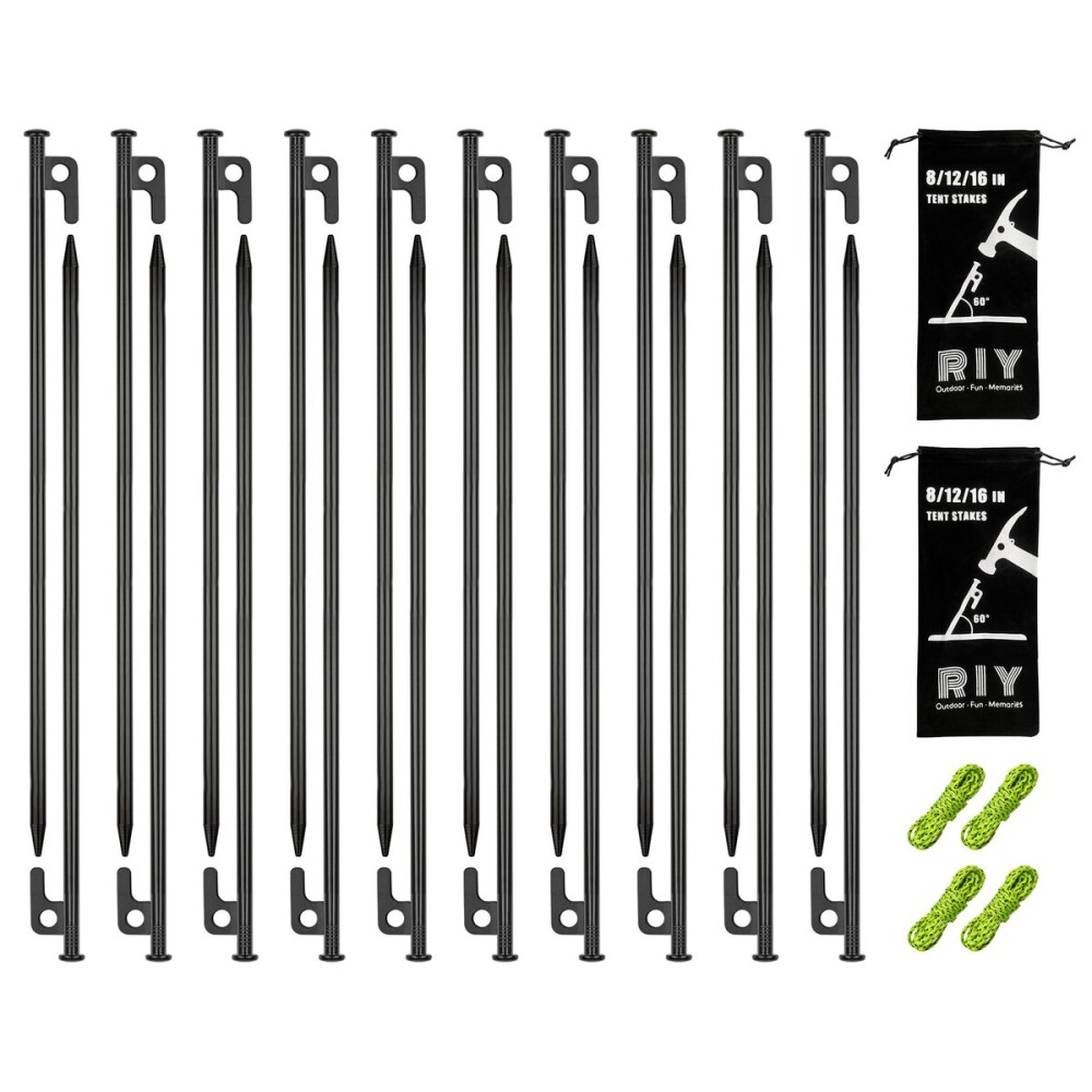 20 Pack 16 inch Tent Stakes Heavy Duty Metal Tent Pegs for Camping Steel Tent Pegs Unbreakable and Inflexible