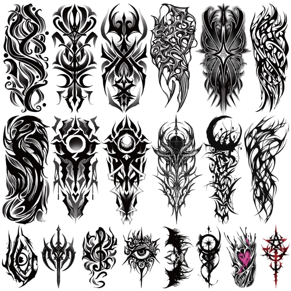 Yazhiji 77 Sheets Cyber Sigilism Temporary Tattoos Adult, 17 Sheets Cyber Seal Fake Arm Chest Shoulder Tattoo Stickers, 60 Sheets Tiny Black Tattoos for Women Men Kids
