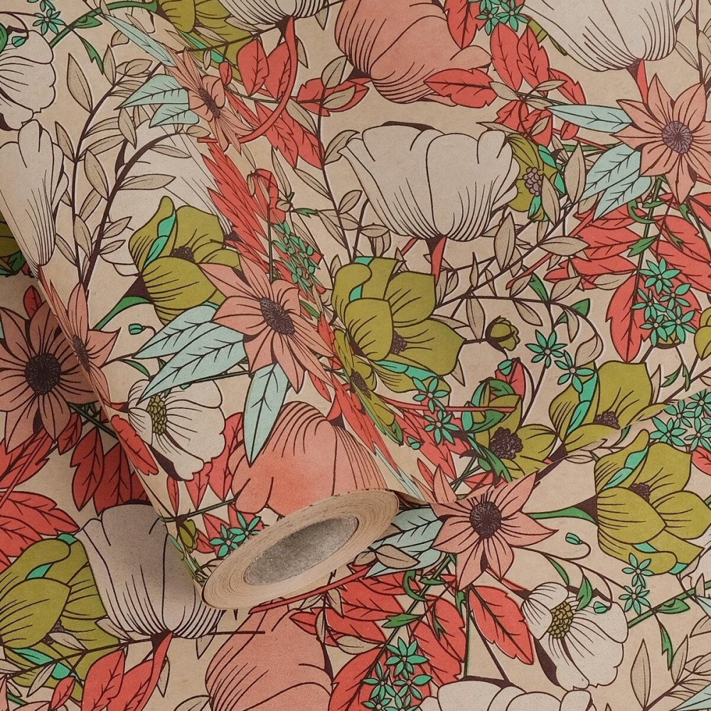 Aimyoo Kraft Floral Wrapping Paper Roll - Jumbo Roll - 30 Inch x 33 Feet - All Occasion Vintage Flower Gift Wrap Paper for Mother\'s Day Wedding Birthday Bridal Shower