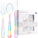 Supernal 120 PCS Clear Plastic Silverware Heavy Duty - Disposable Utensils Rainbow Colorful Silverware Set Include 40 Forks, 40 Knives and 40 Spoons for Trolls/Birthday Party, Baby Shower Decorations